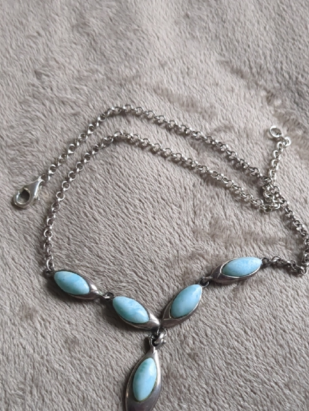 Sterling Silver Necklace with Light Blue Larimar - Picture 2 of 4